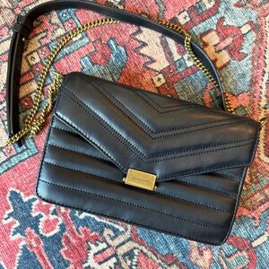 AllSaints Justine Quilted Leather Crossbody Bag Black Brass Colored Hardware